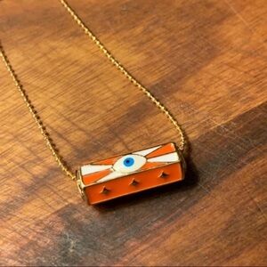 Evil Eye Charm Necklace 18k Ball Chain in Orange And Gold